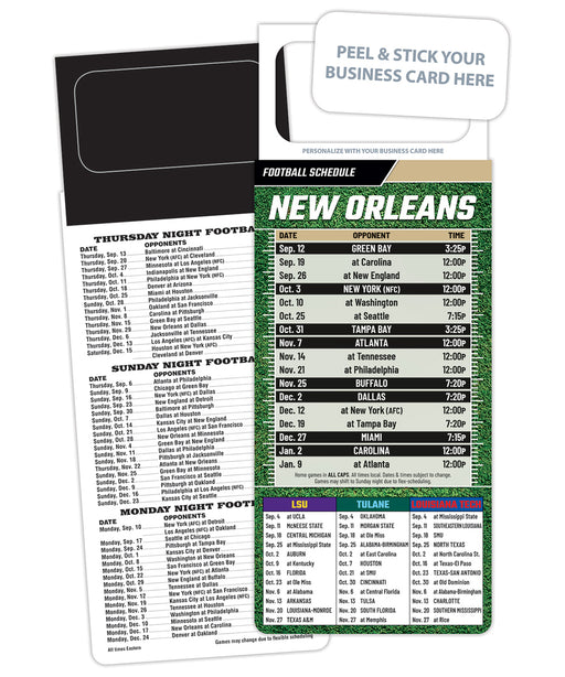 2023 Pro Football Sports Schedule Magnets (NEW ORLEANS) - 100 Count - Your Business Card Sticks on Top