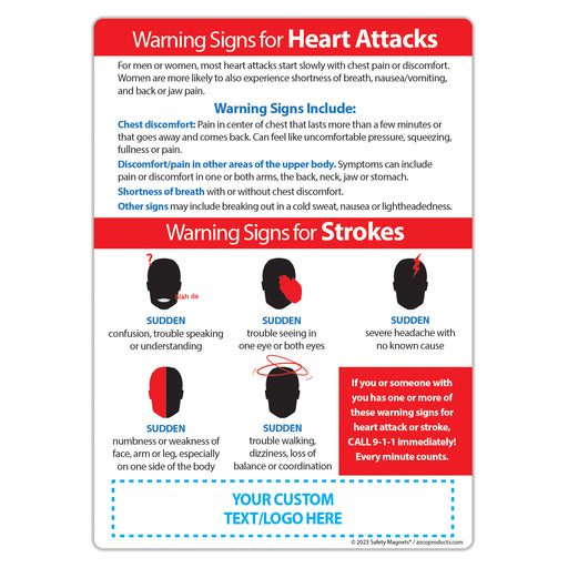 Warning Signs of Heart Attack and Stroke Magnet - 5x7 (Min Qty 100)