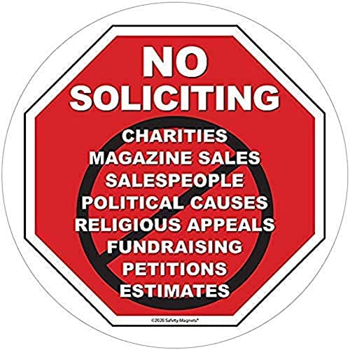 No Soliciting Vinyl Static Cling Decal | No Trespassers Sticker- for Homes, Offices, Businesses | Modern Door Porch Window Decor Sign | Black & Red | Inside Outside Removable