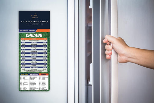 Pro Football Sports Schedule Magnets (CHICAGO) - 100 Count - Your Business Card Sticks on Top