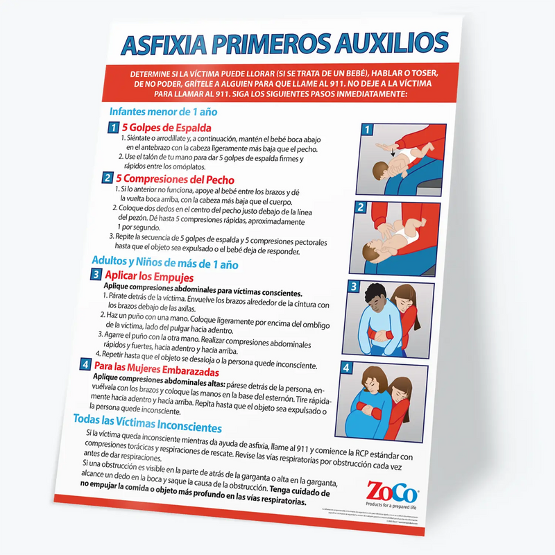 Choking: Heimlich Maneuver for Infants, Children & Adults - Laminated Poster (SPANISH) - 17"x22"