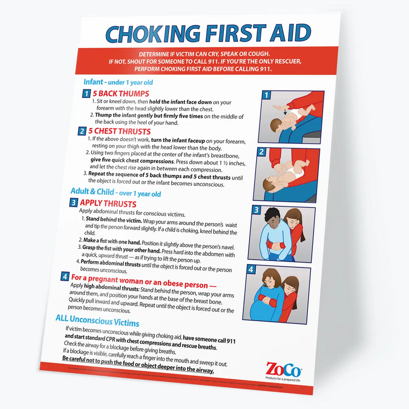 Choking: Heimlich Maneuver for Infants, Children & Adults - Laminated Poster - 2 Sizes Available