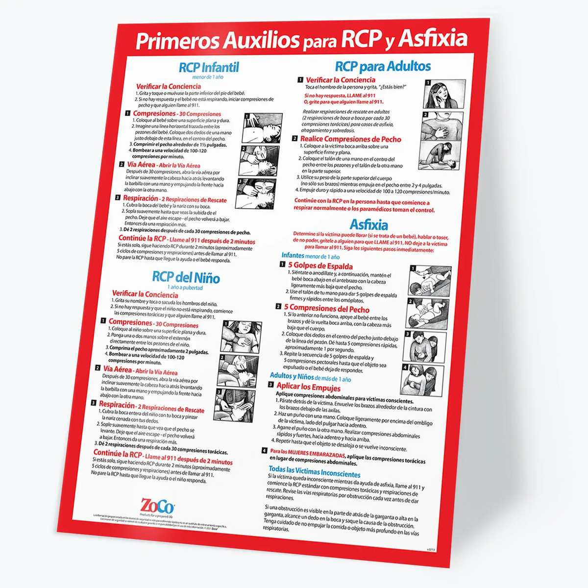 コロ助 出品ページ CPR & Choking First Aid Poster in SPANISH - Laminated — ZoCo Products