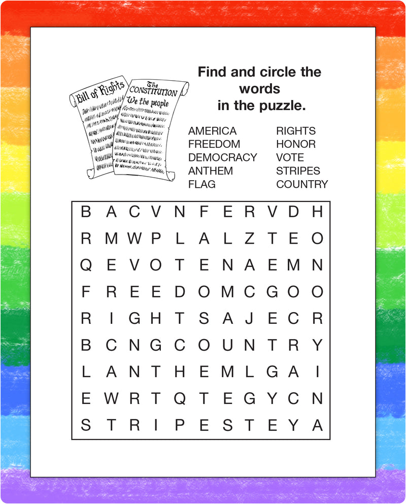 American-themed puzzle page inside kids mini activity pad