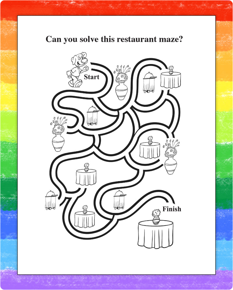 Restaurant maze activity inside Eating Out Is Fun activity pad