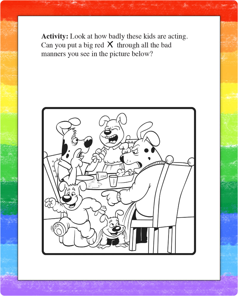 Dining-themed puzzle page inside kids mini activity pad