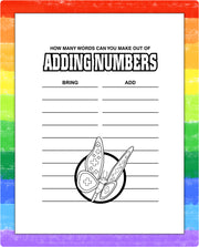 Kids number puzzle page inside Addition Fun mini activity pad