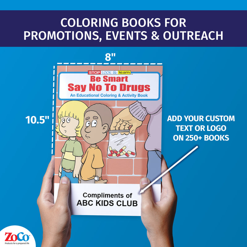 Hands holding Be Smart Say No to Drugs educational coloring book