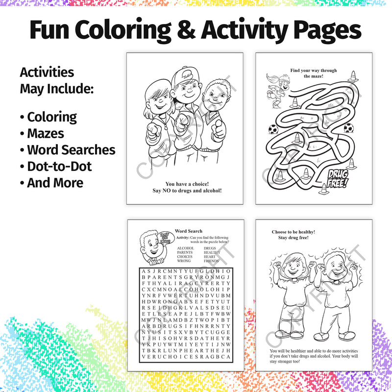 Drug prevention coloring book for kids with educational games and activities