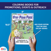Custom imprint example for Stay Drug Free coloring books