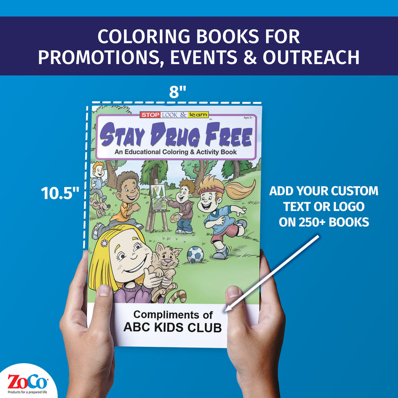 Custom imprint example for Stay Drug Free coloring books