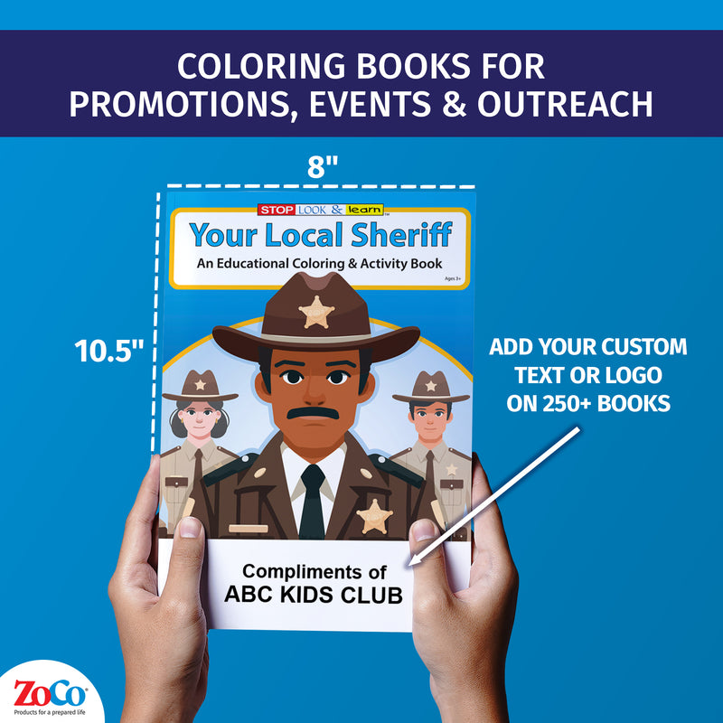 Custom imprint example for Your Local Sheriff coloring books