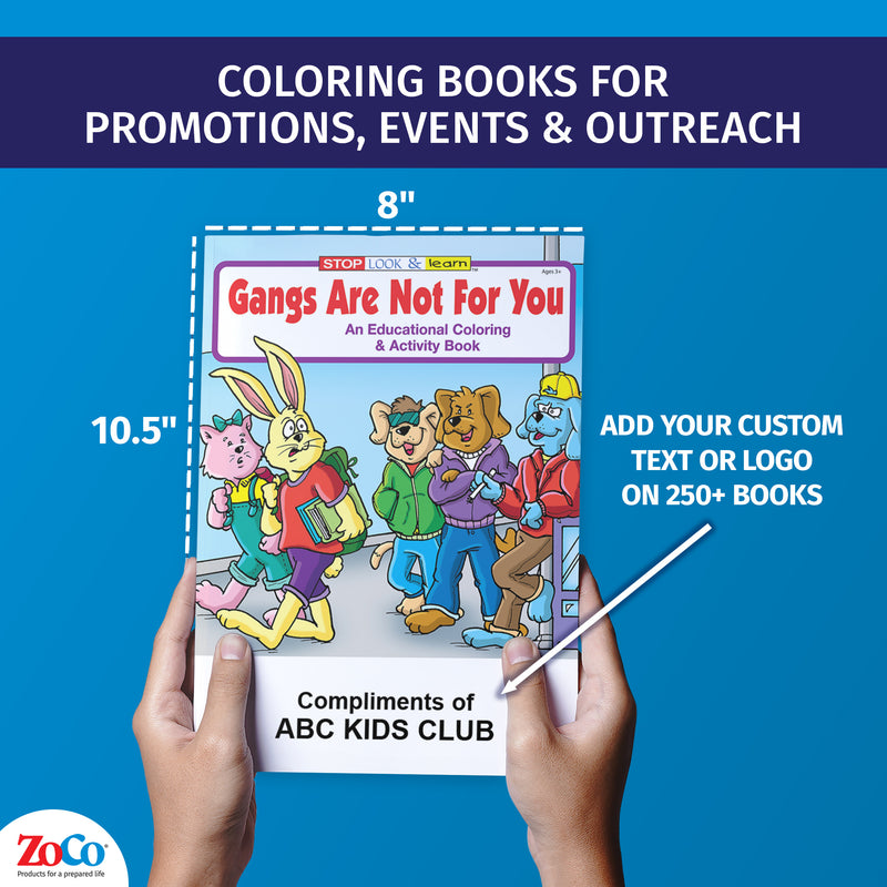 Custom imprint example for Gangs Are Not For You coloring books