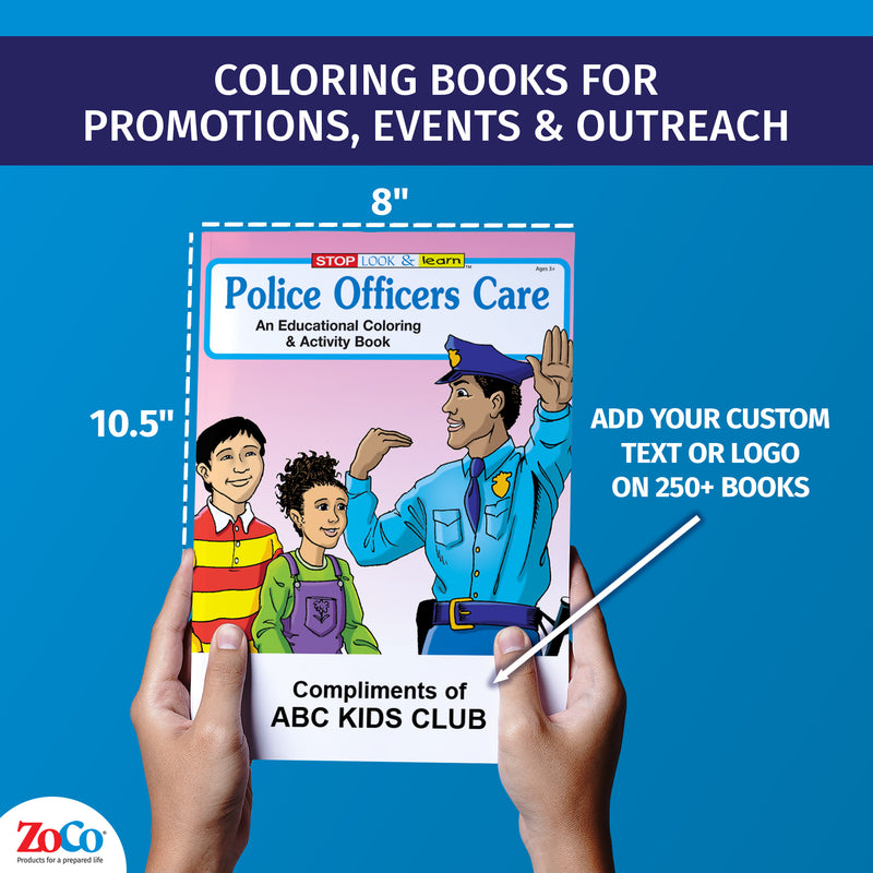 Custom imprint example for Police Officers Care coloring books