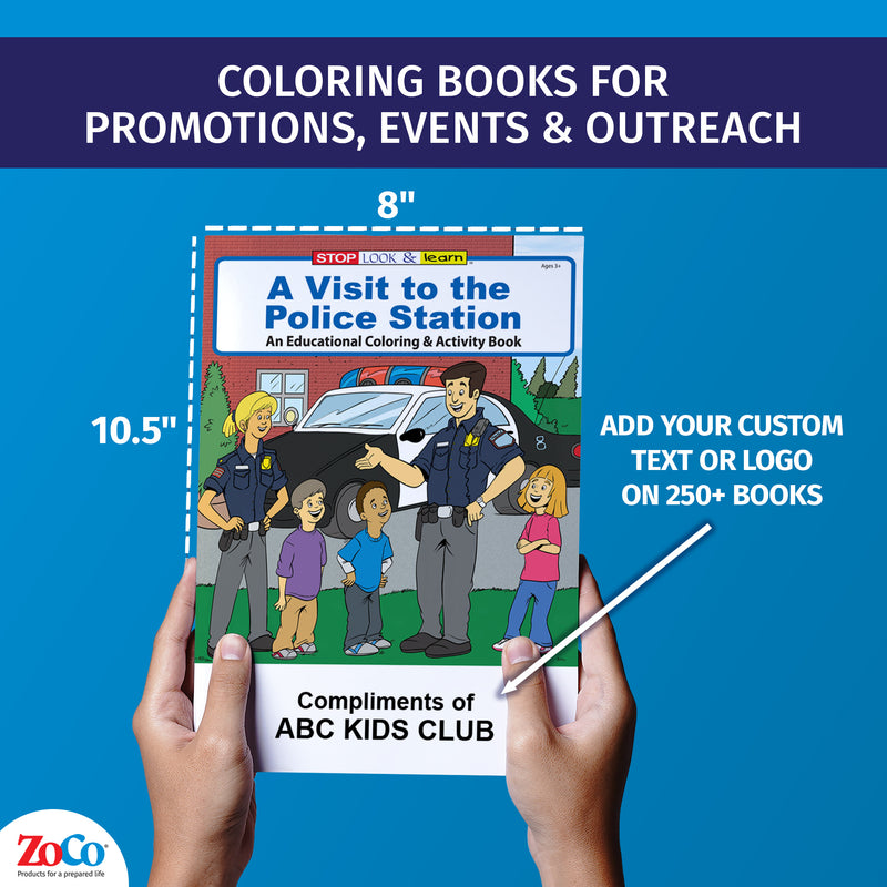 Custom imprint example for A Visit to the Police Station coloring books
