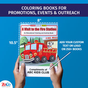 Custom imprint example for A Visit to the Fire Station coloring books