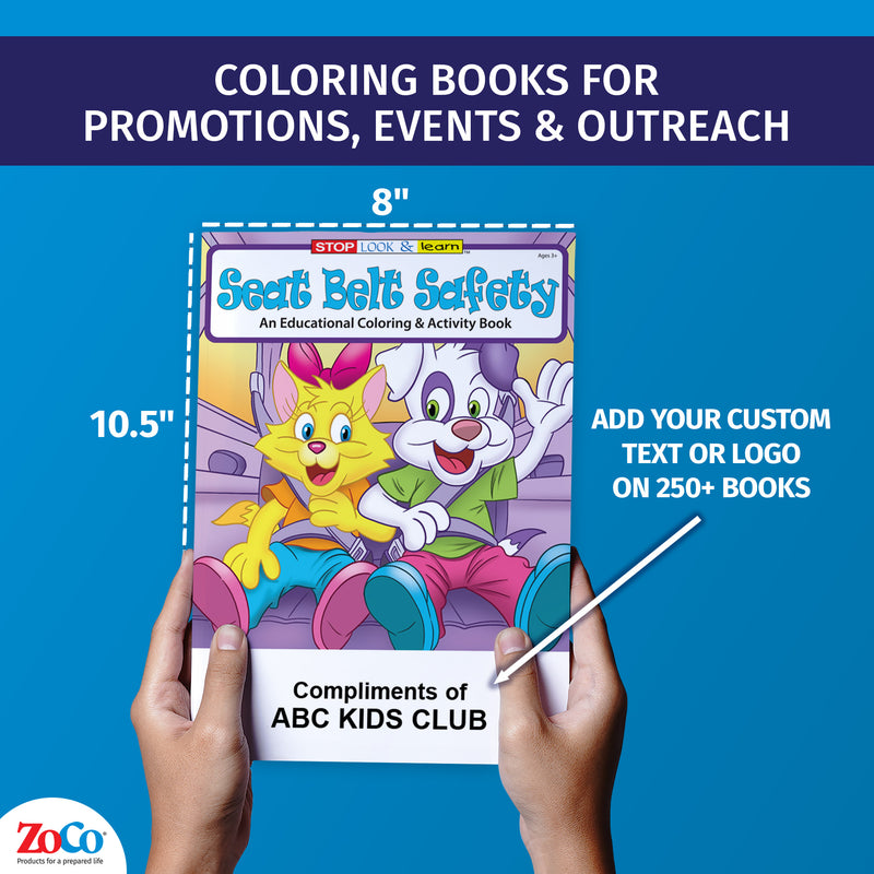 Custom Seat Belt Safety coloring book with logo or text imprint