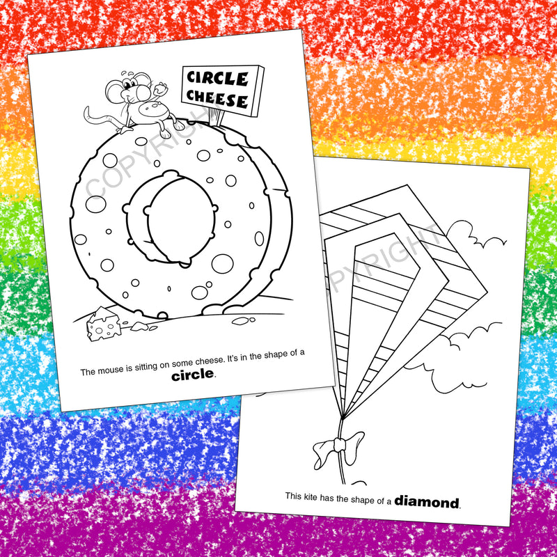 Shape recognition activities and coloring pages for preschool kids