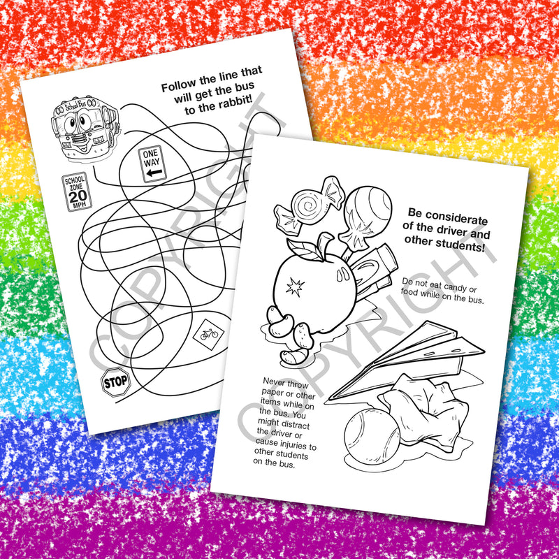 School bus safety activities and coloring pages for children