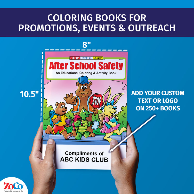 Custom After School Safety coloring book with logo or text imprint