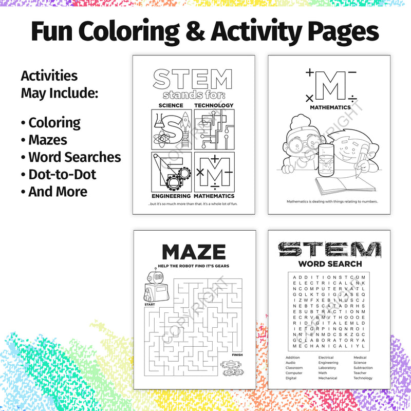 STEM educational coloring book inside pages for children