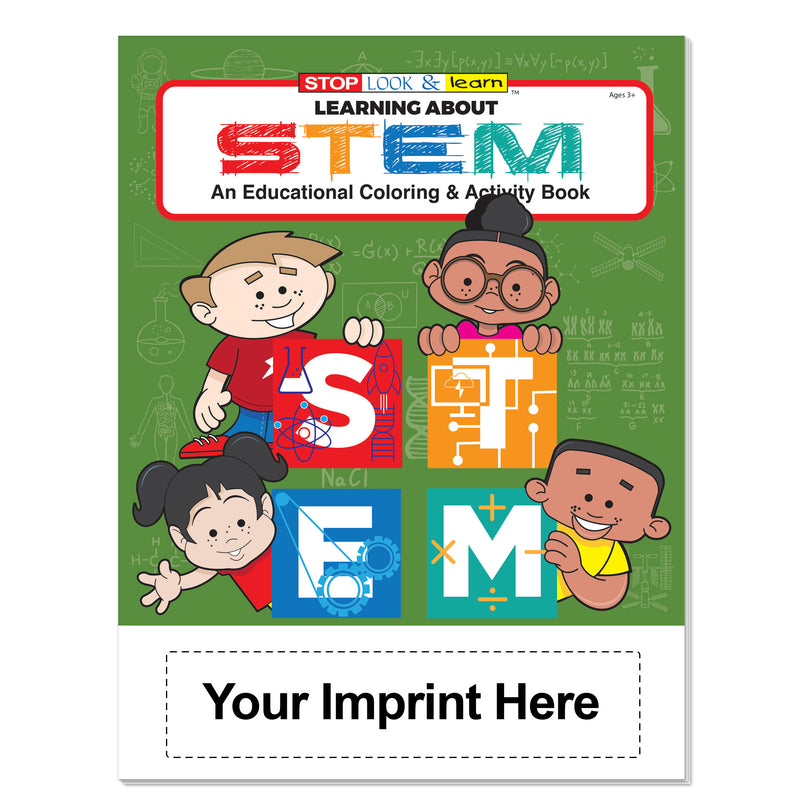 Kids STEM coloring books with optional 4-pack of crayons