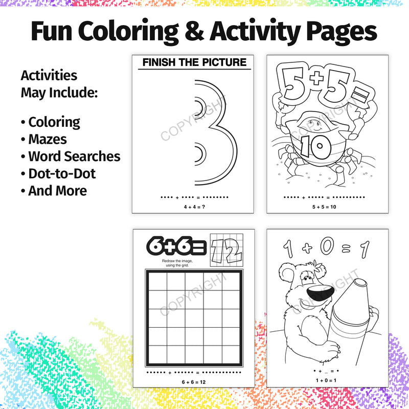 Fun With Subtraction coloring book inside pages for kids