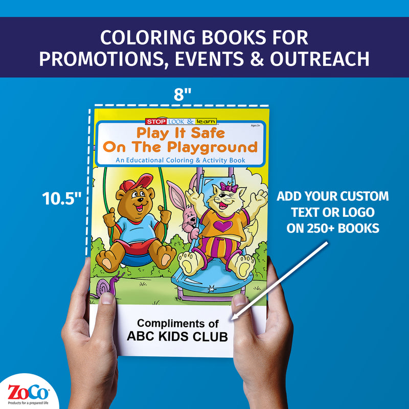 Kids playground safety coloring and activity book with children playing safely