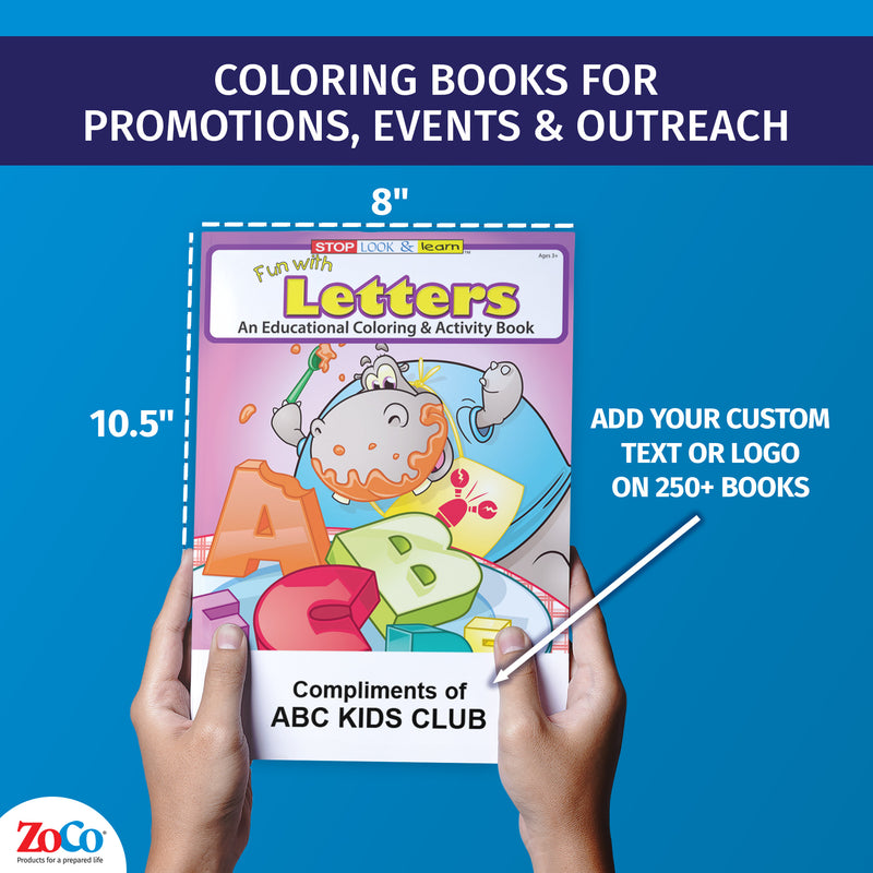 Hands holding Fun With Letters educational coloring book