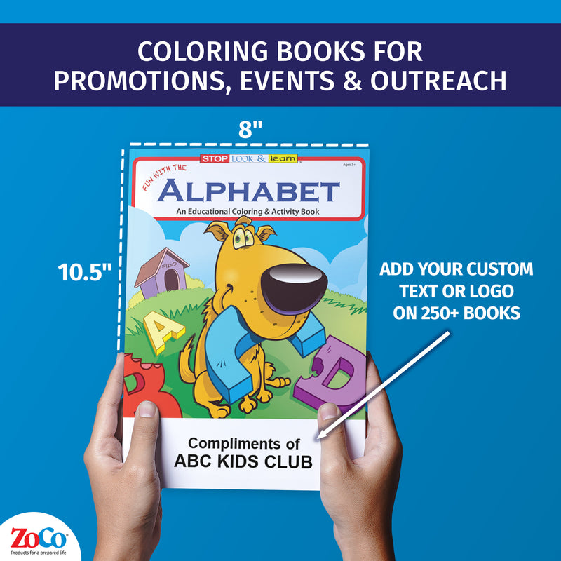 Hands holding Fun With the Alphabet educational coloring book