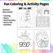 Phonics activities including letter sounds, coloring and early reading practice