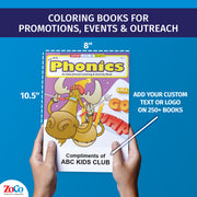 Hands holding Fun With Phonics educational coloring book