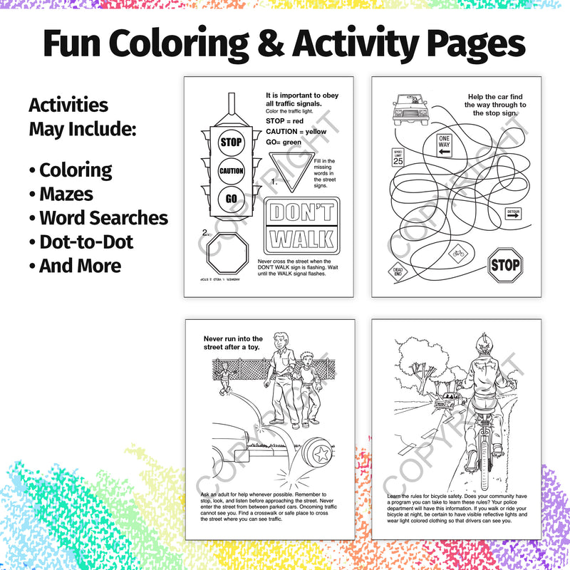 Educational traffic safety coloring books for kids in bulk