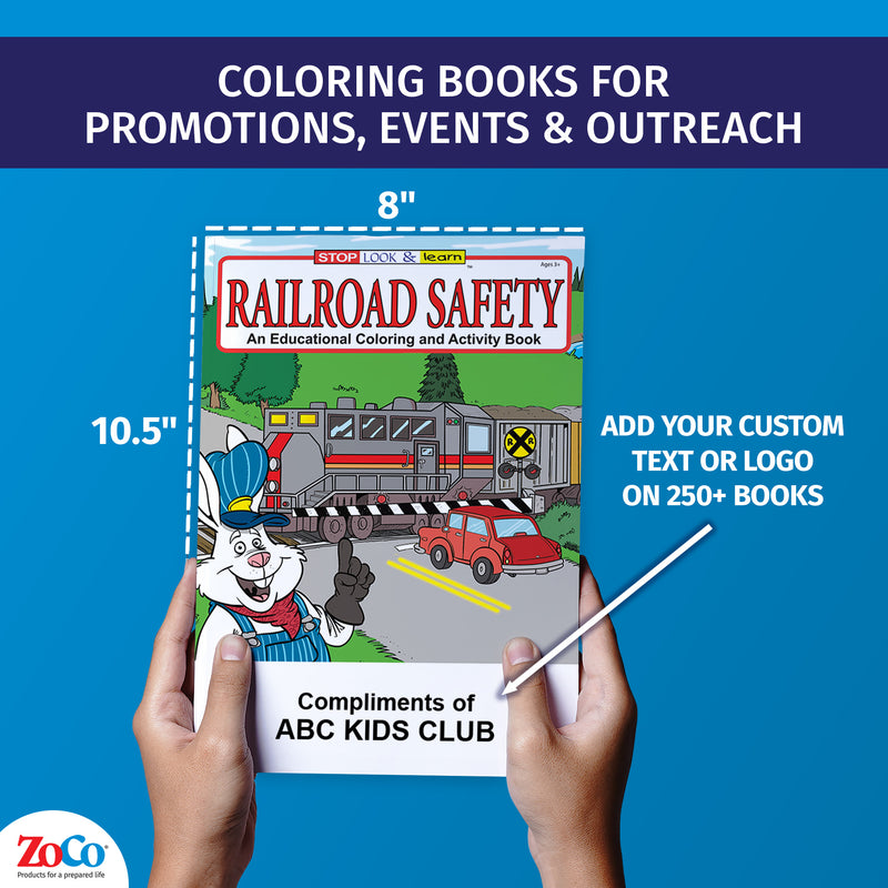 Custom railroad safety coloring books for kids with imprint