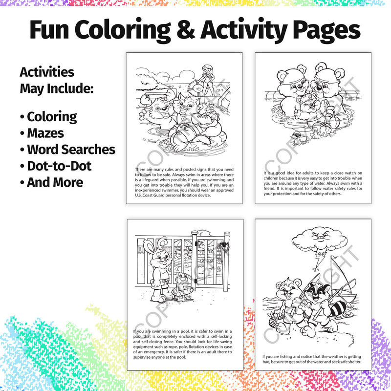 Bulk pool safety coloring books for swim programs and community pools