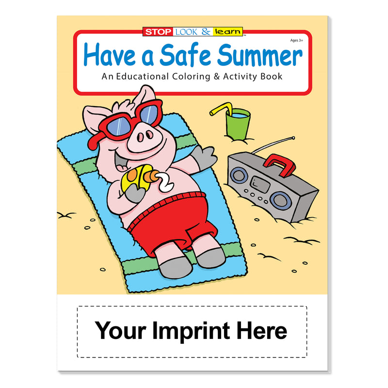 Summer safety coloring books for kids with custom imprint option