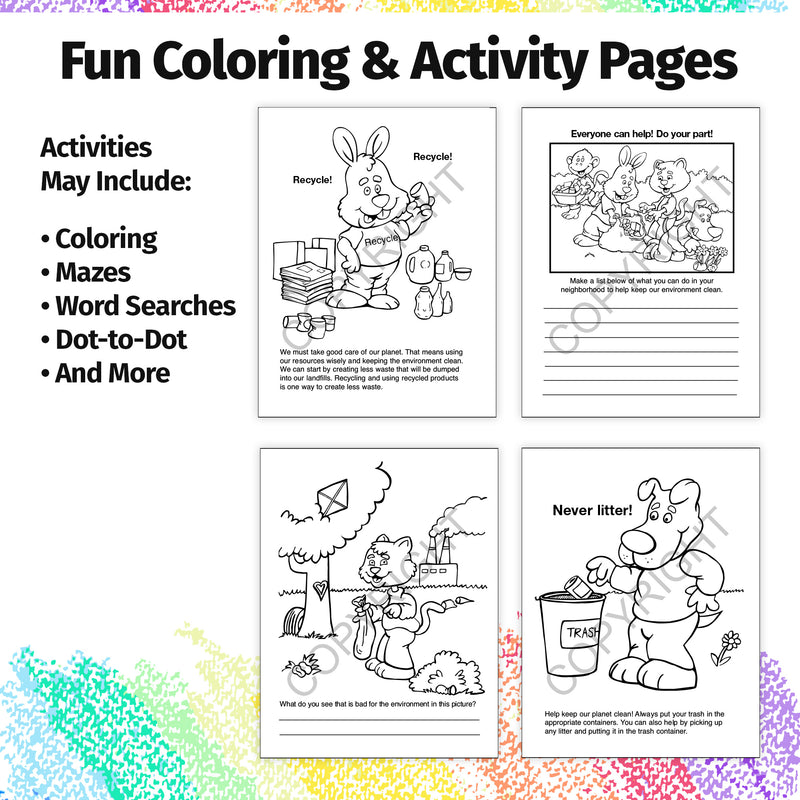 Environmental coloring book for kids with educational games and activities