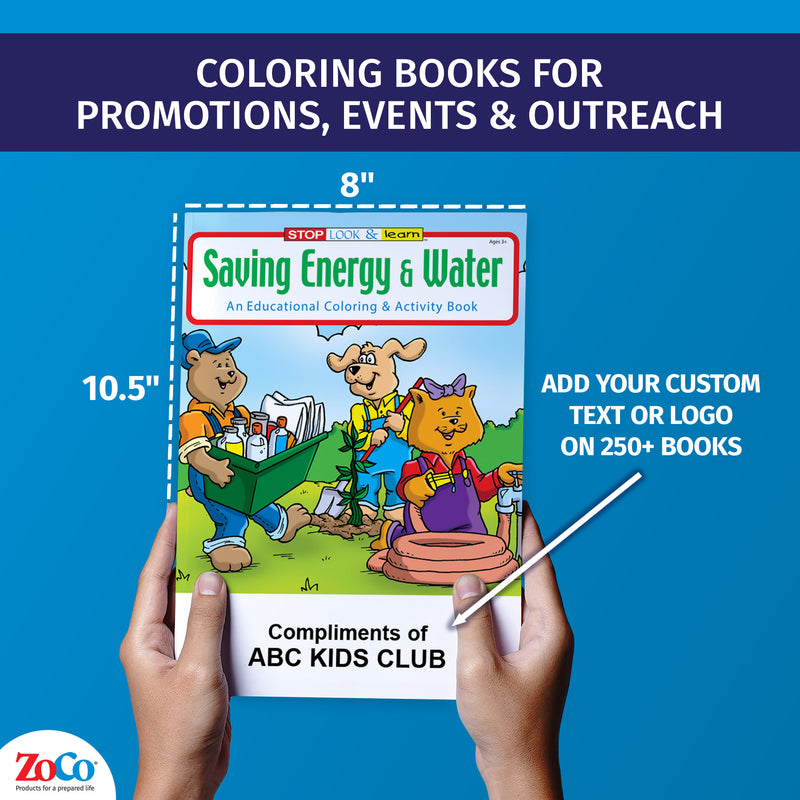 Energy and water conservation coloring book for kids with educational games and activities