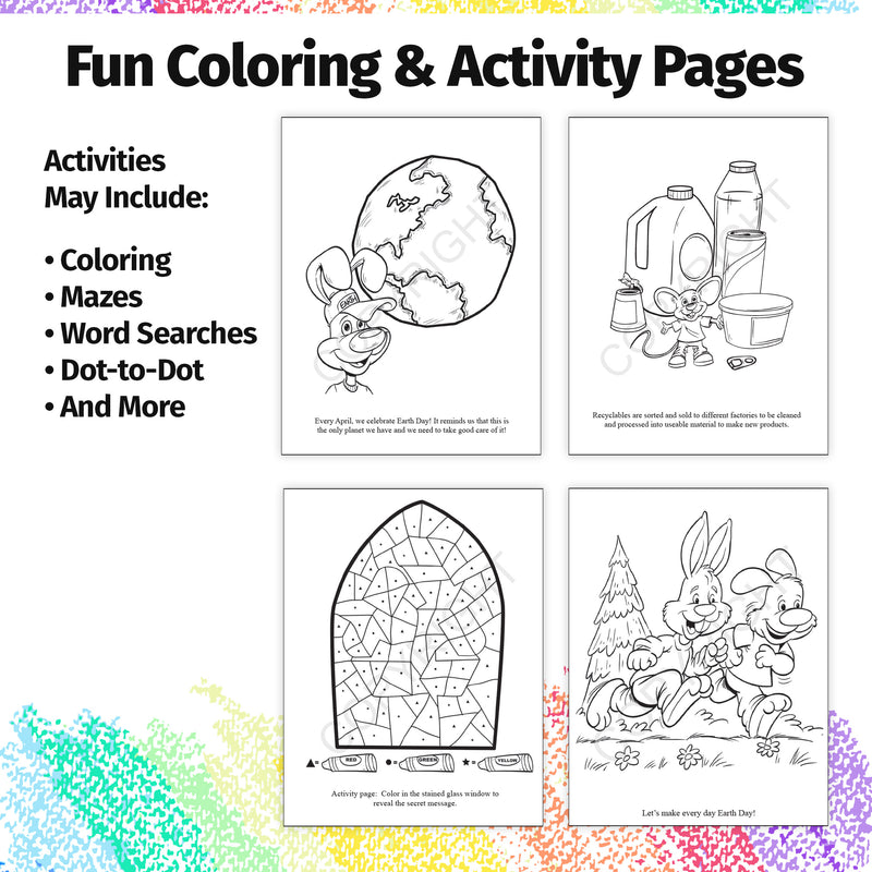 Inside pages of Recycling kids coloring and activity book