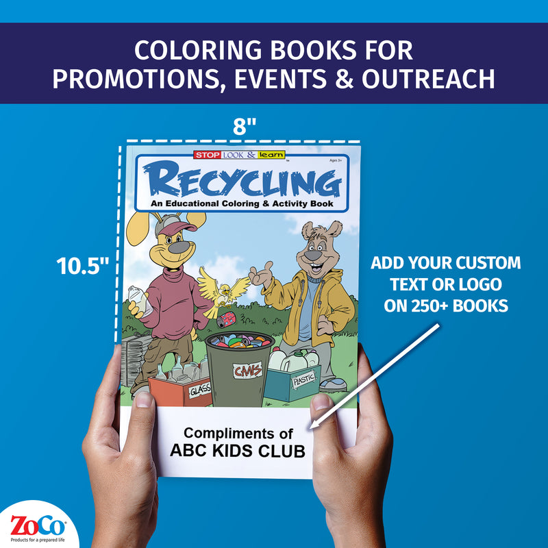 Recycling coloring book for kids with conservation games and activities