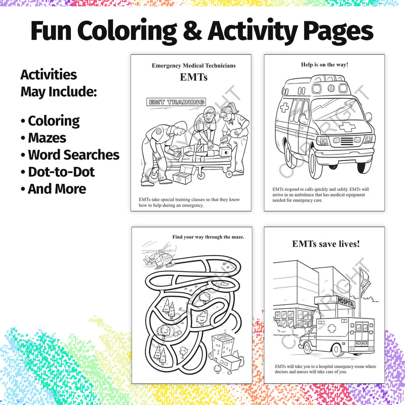 EMTs Help Save Lives educational coloring book inside pages