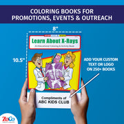 X-ray coloring book showing 8 x 10.5 inch size and custom imprint