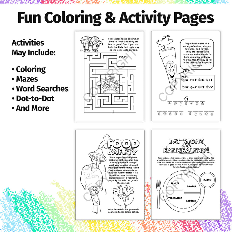 Vegetables Taste Great coloring and activity book inside educational pages for children