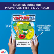 Vegetable nutrition coloring book showing 8 x 10.5 inch size and custom imprint