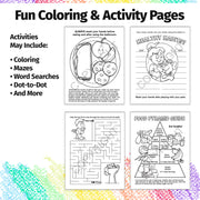 Healthy habits coloring book inside pages about handwashing and dental care