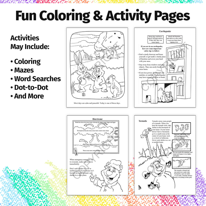 Natural Disaster Safety coloring books for schools emergency services and community outreach