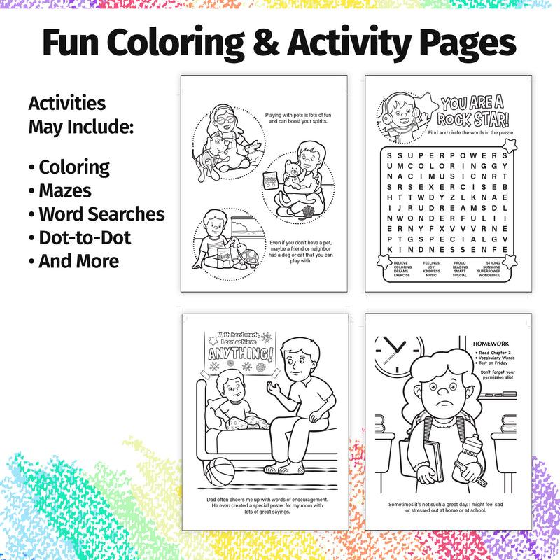 Inside pages of Mindfulness Matters kids coloring and activity book