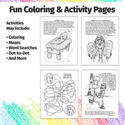 Christian coloring book for kids with Bible stories verses and games