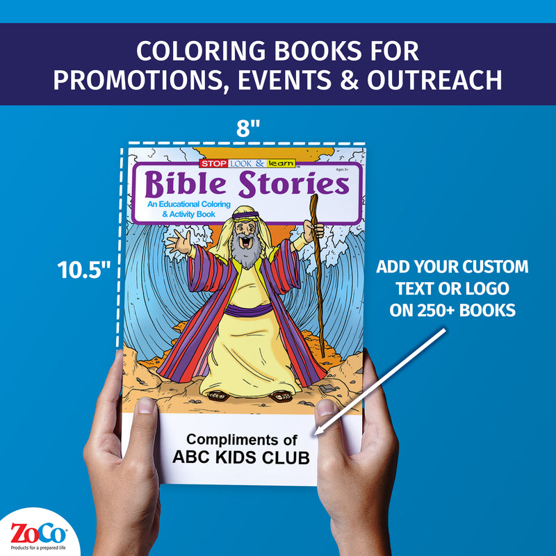 Custom imprint example for Bible Stories coloring books