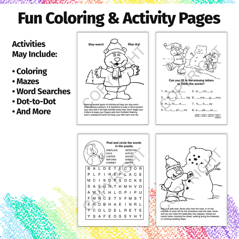 Holiday safety coloring activity pages teaching kids safe winter habits
